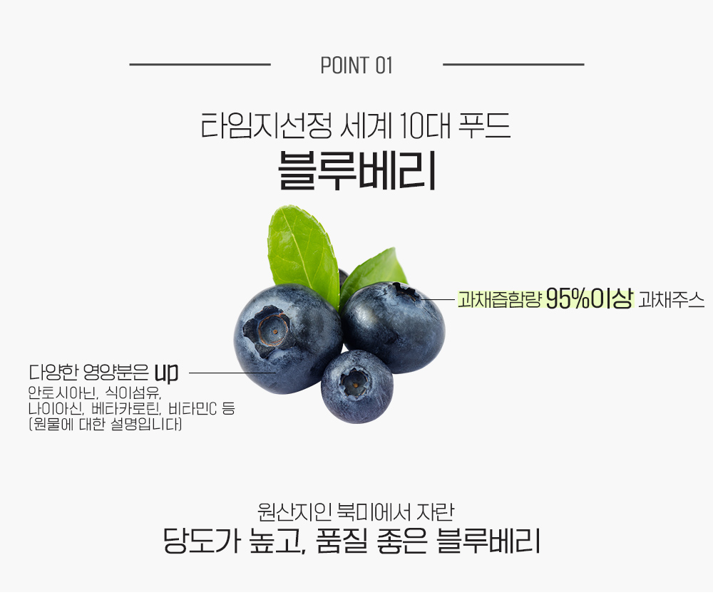 Korean MIPPEUM concentrated blueberry juice packs, 80ml x 30, displayed in a scattered arrangement, no outer box.